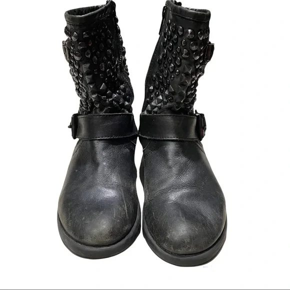 Steve Madden Leather Distressed Rugged Studded Buckle Moto Boots Size 8 - Picture 5 of 8